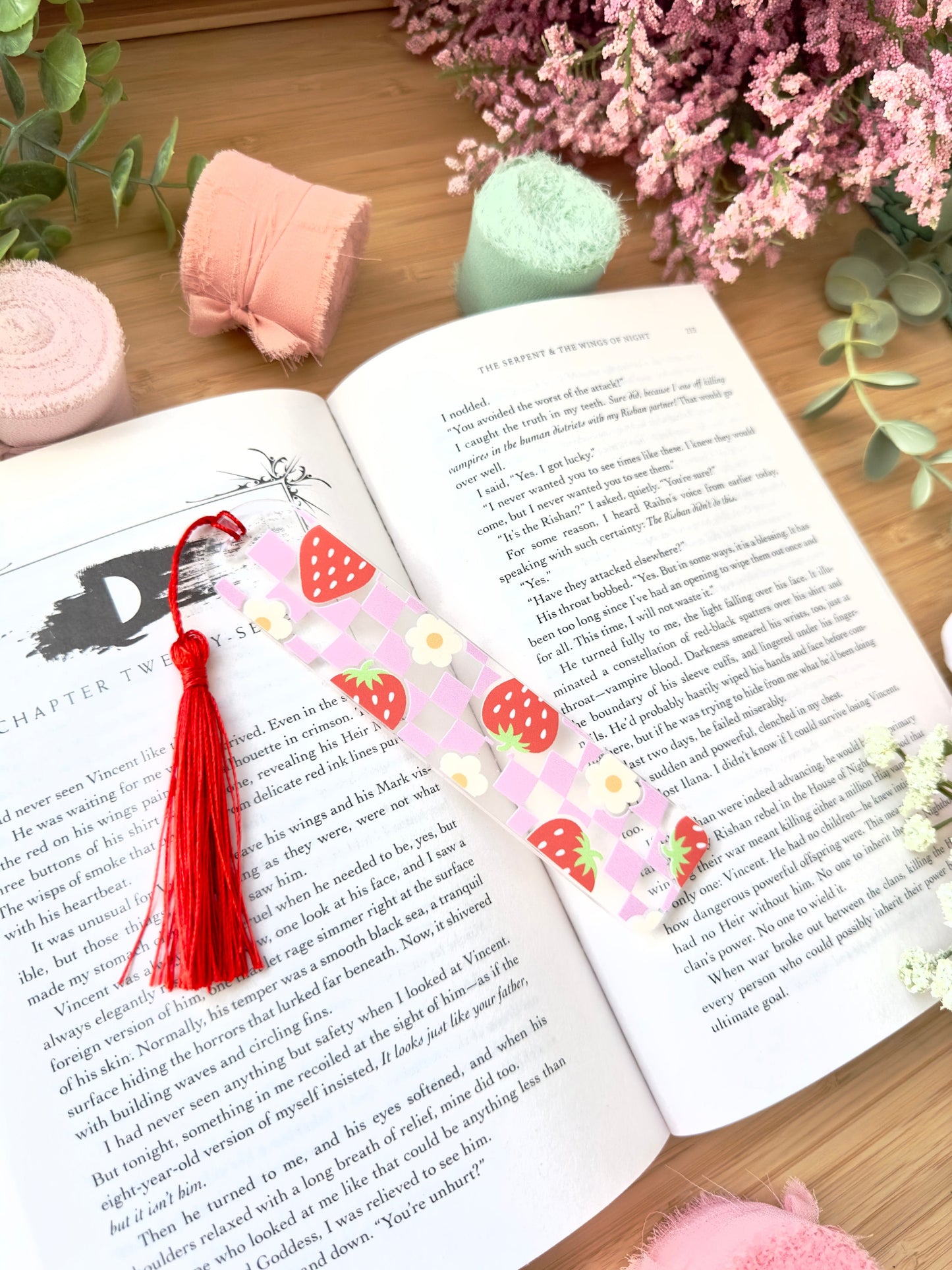 Checkered Strawberries Acrylic Bookmark