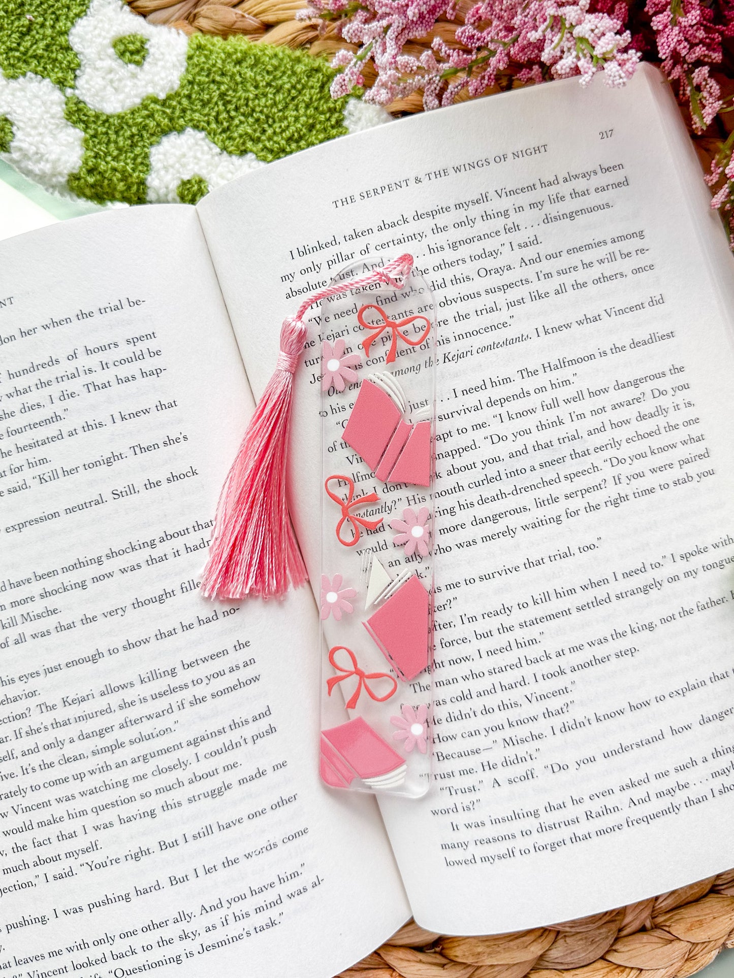 Pinky Books and Bows Acrylic Bookmark