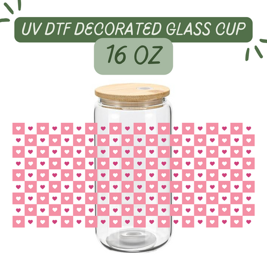 Checkered Hearts Glass Cup