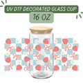 Blue Strawberry Pattern Glass Cup