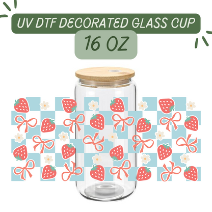 Blue Strawberry Pattern Glass Cup