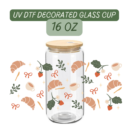 Spring Croissant Vibes Glass Cup
