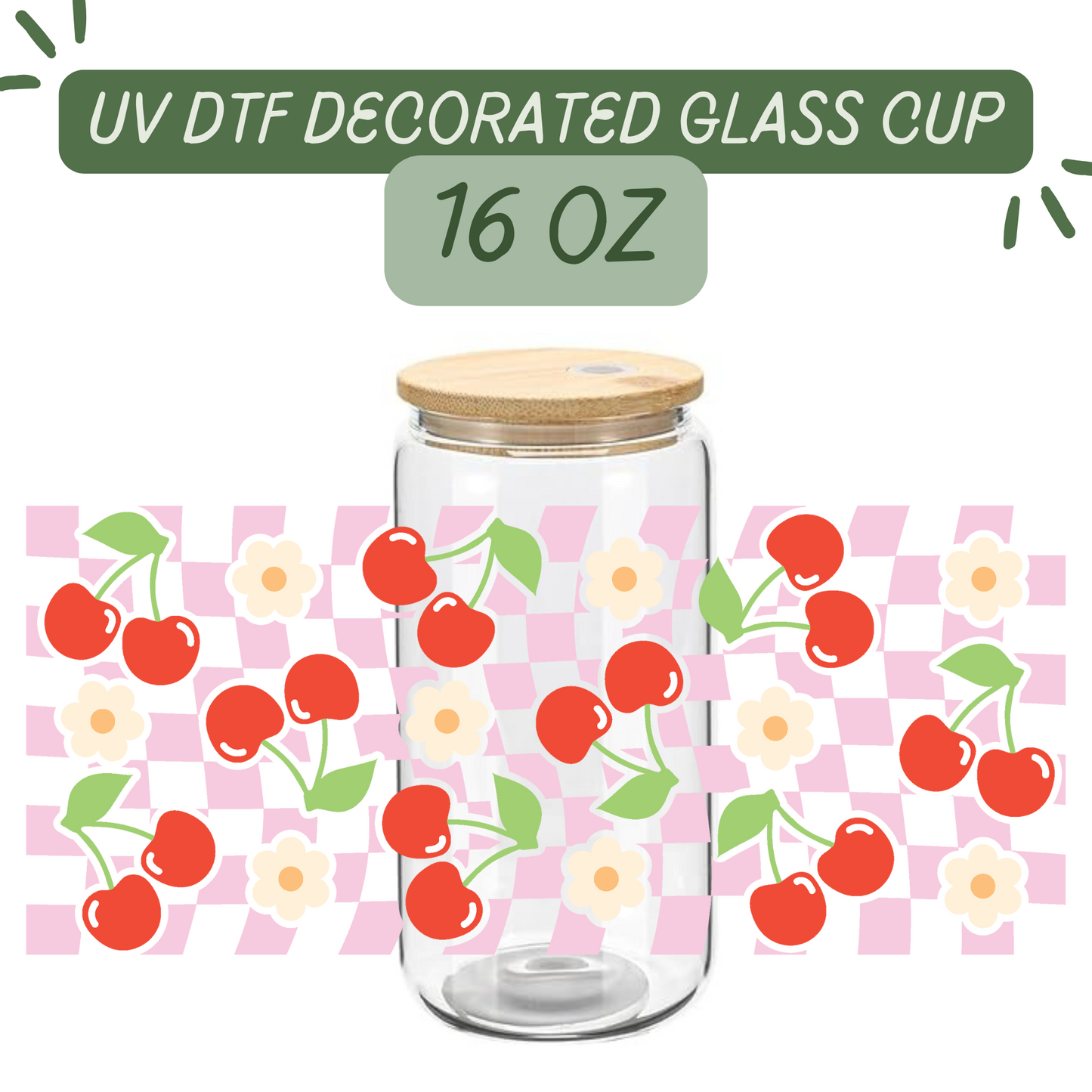 Checkered Cherry Glass Cup