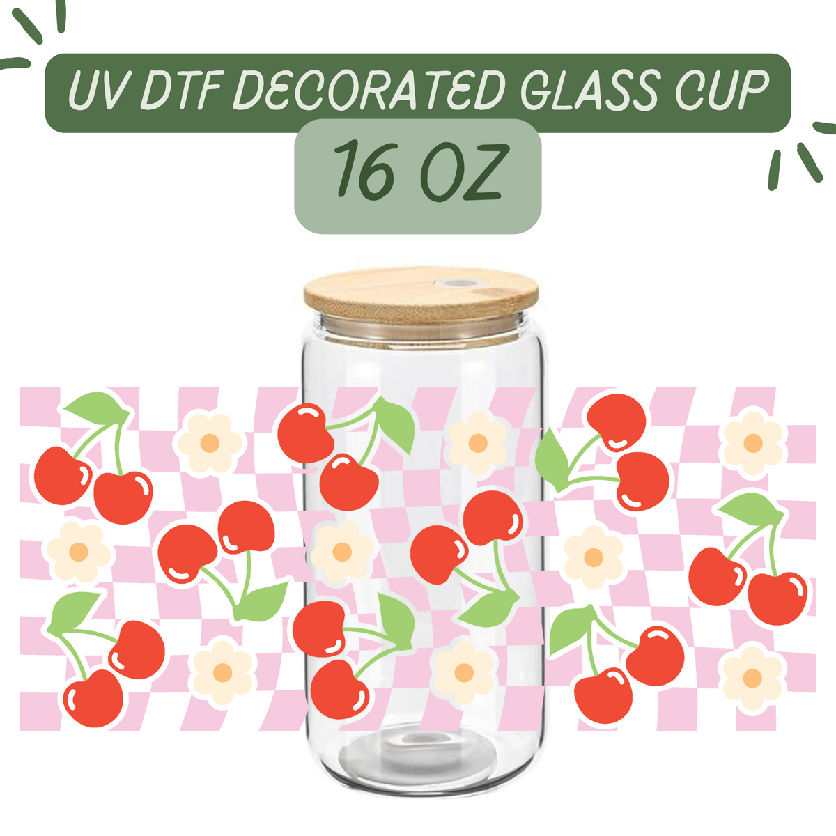 Checkered Cherry Glass Cup