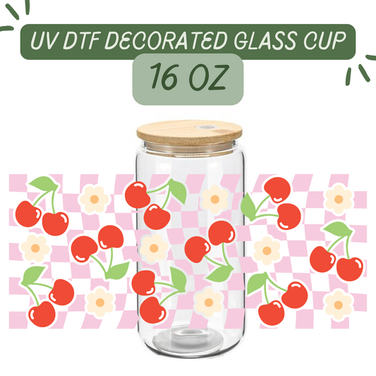 Checkered Cherry Glass Cup