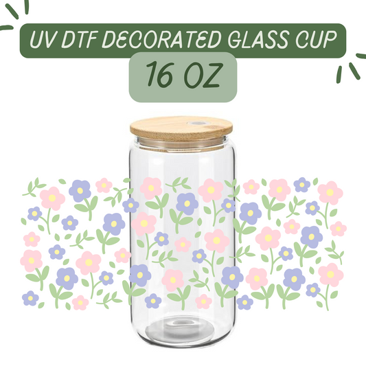 Flowers Pattern Glass Cup