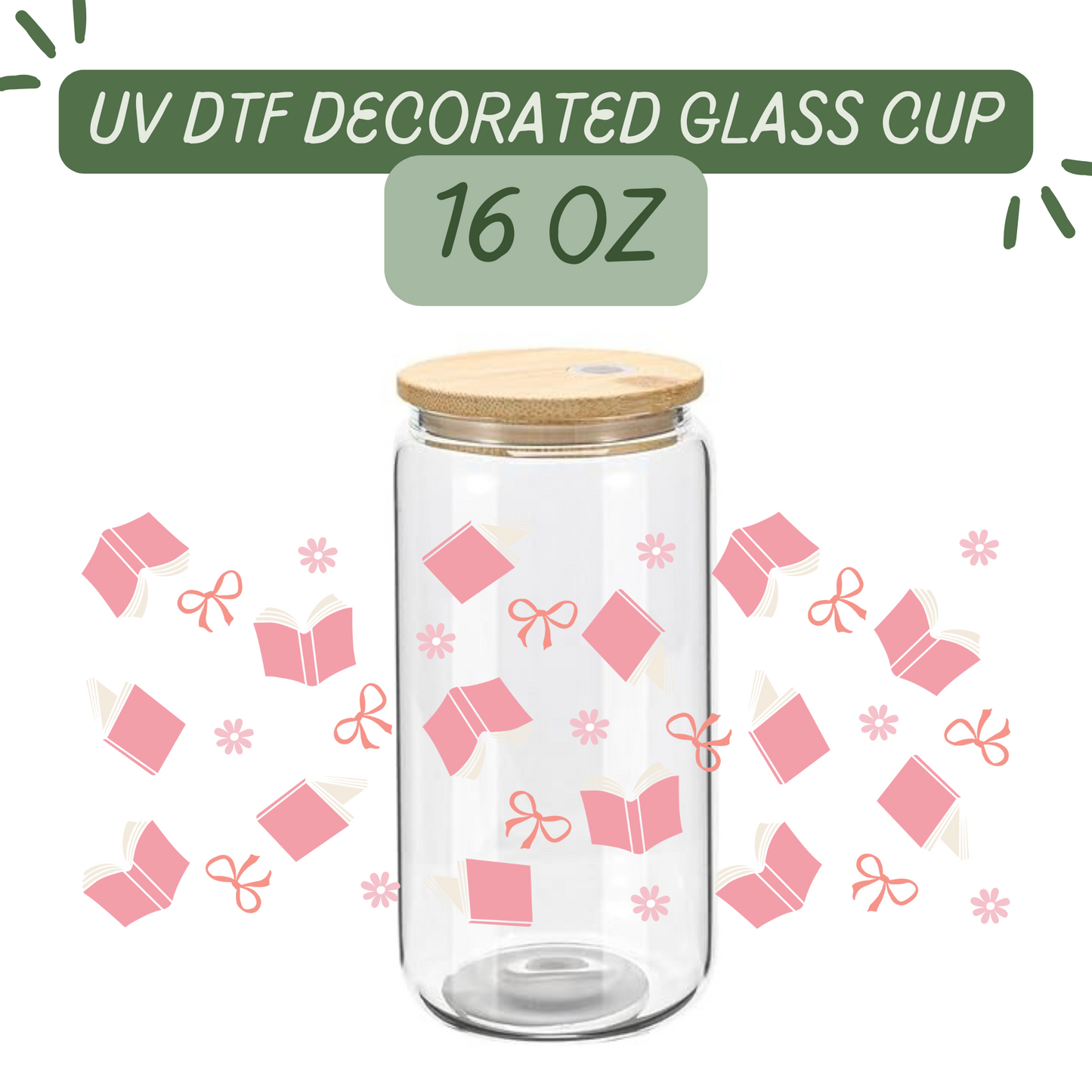 Pinky Books and Bows Glass Cup