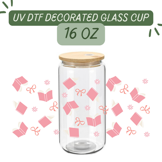 Pinky Books and Bows Glass Cup
