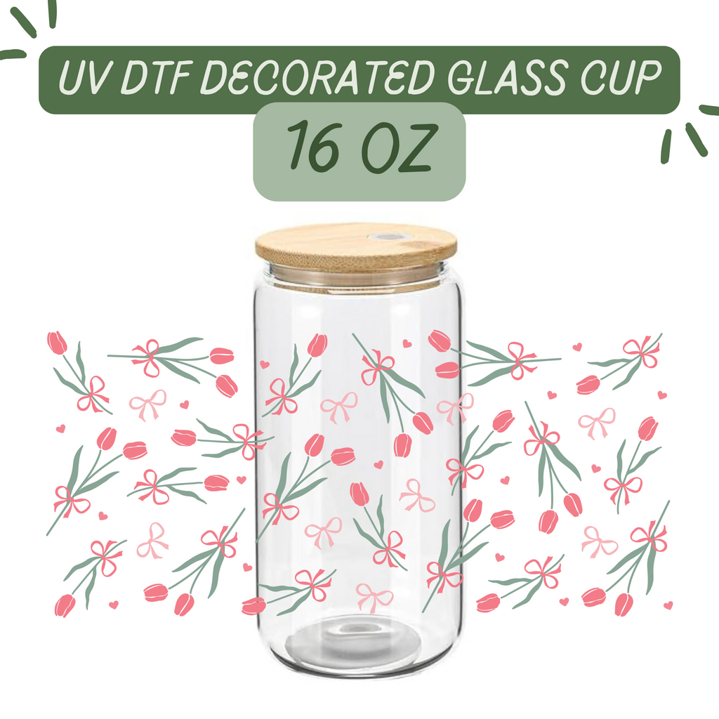 Tulips and Bows Glass Cup
