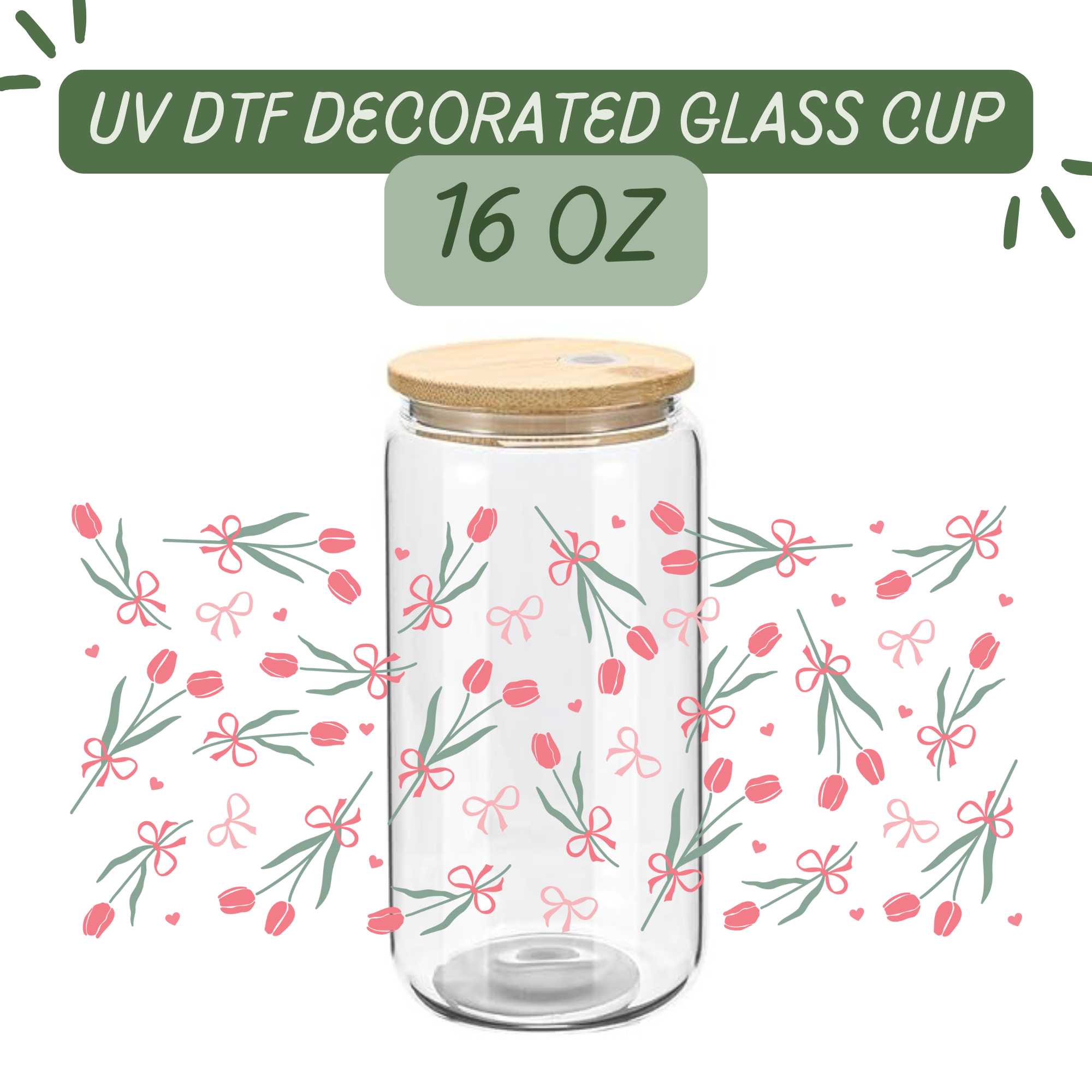 Tulips and Bows Glass Cup