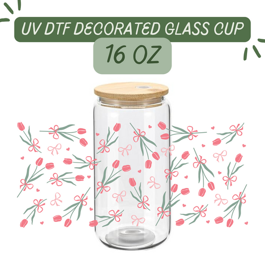 Tulips and Bows Glass Cup