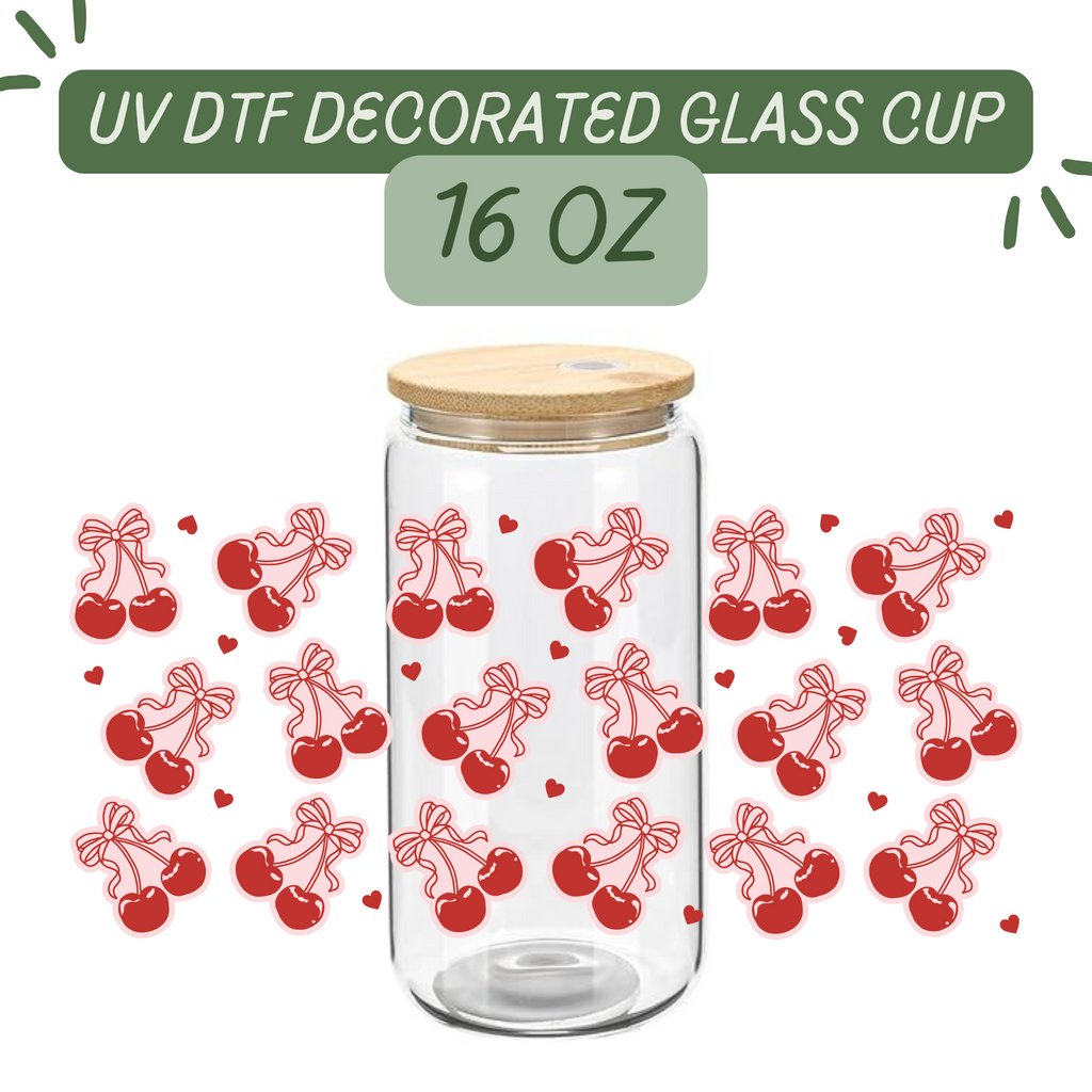Pinky Cherries Pattern Glass Cup