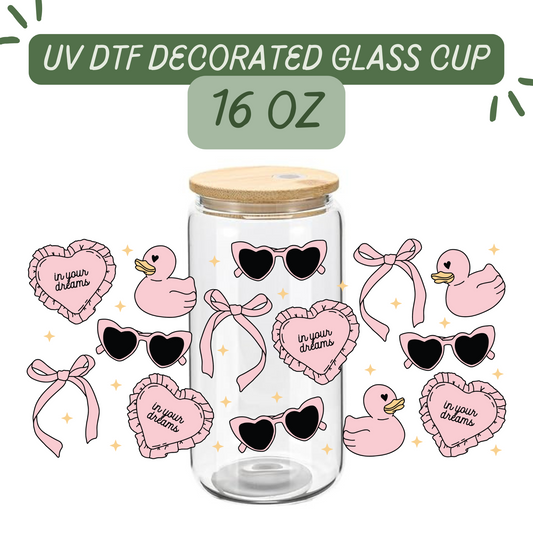 Girly Pink Pattern Glass Cup