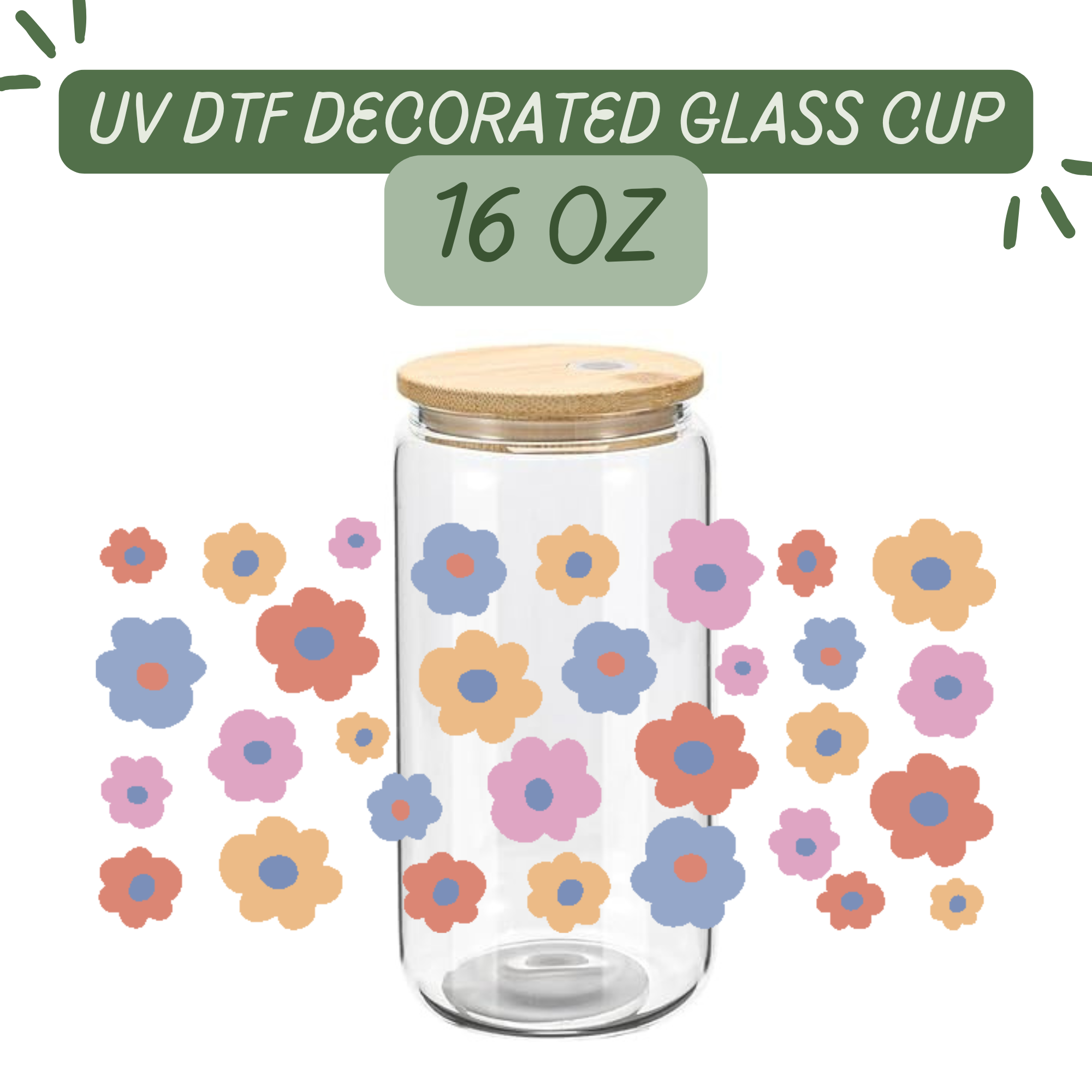 Colorful Daisies Glass Cup
