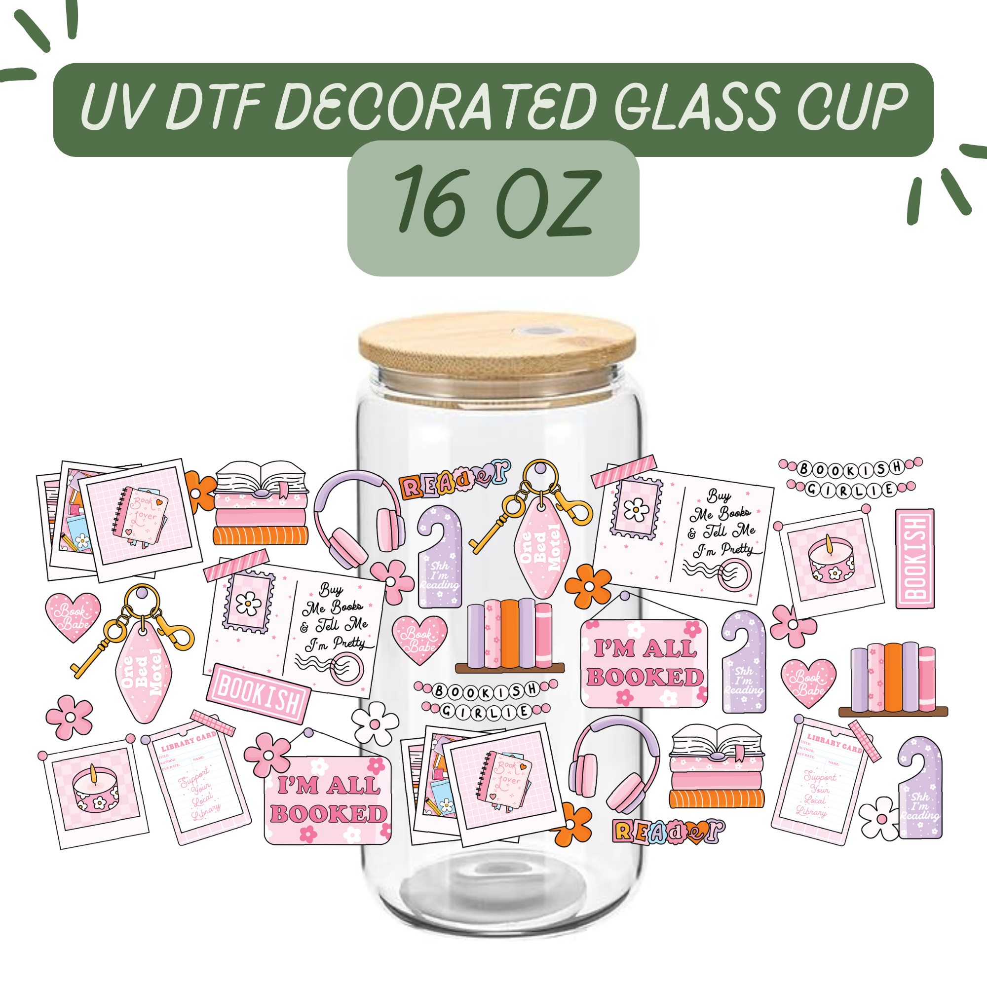 Bookish Pattern Glass Cup