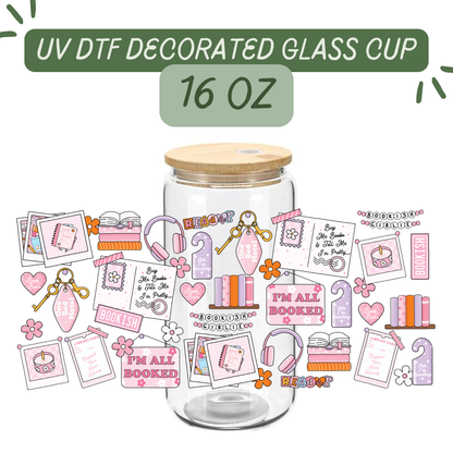 Bookish Pattern Glass Cup