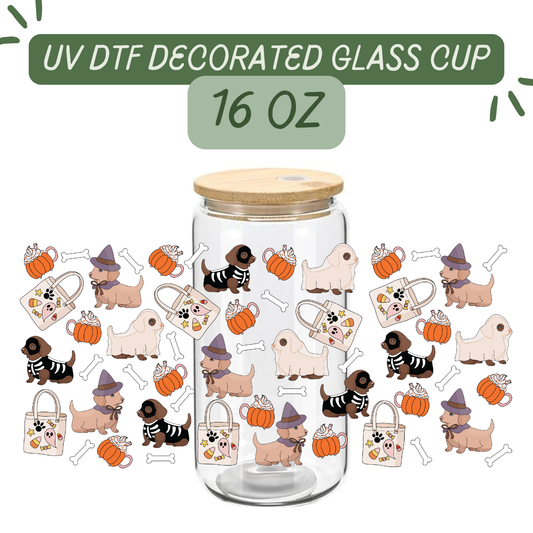 Halloween Puppies Glass Cup