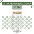 Green Checkered Daisies Glass Cup