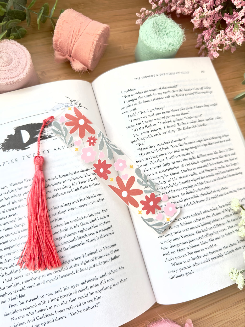 Red and Pink Flowers Acrylic Bookmark