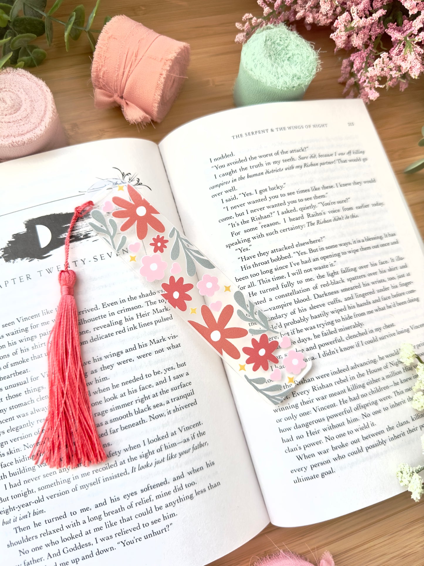 Red and Pink Flowers Acrylic Bookmark