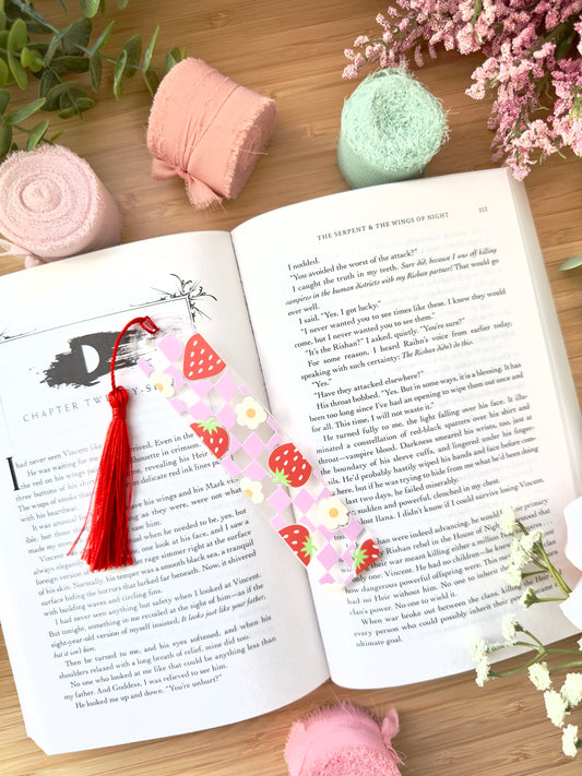 Checkered Strawberries Acrylic Bookmark