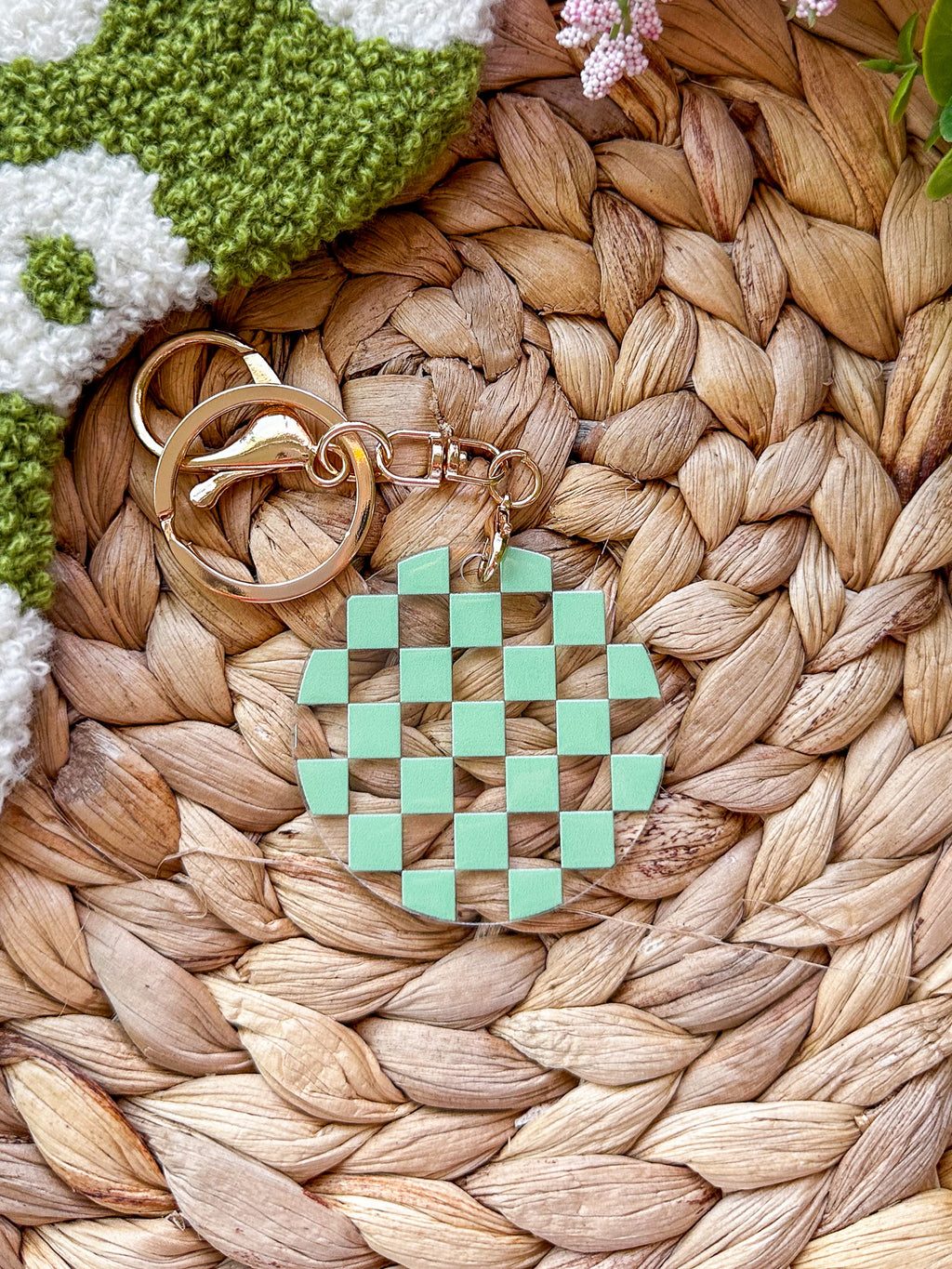 Green Checkered Pattern Acrylic Keychain