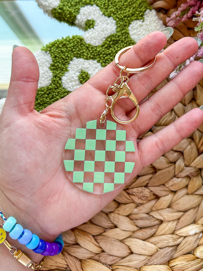 Green Checkered Pattern Acrylic Keychain