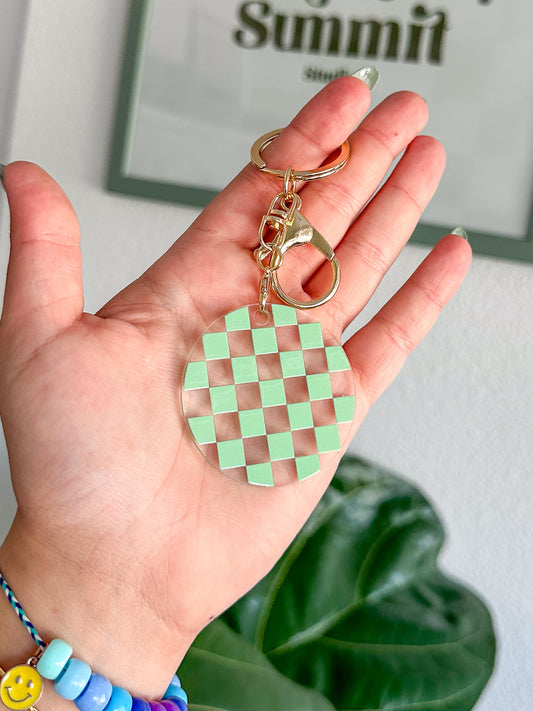 Green Checkered Pattern Acrylic Keychain