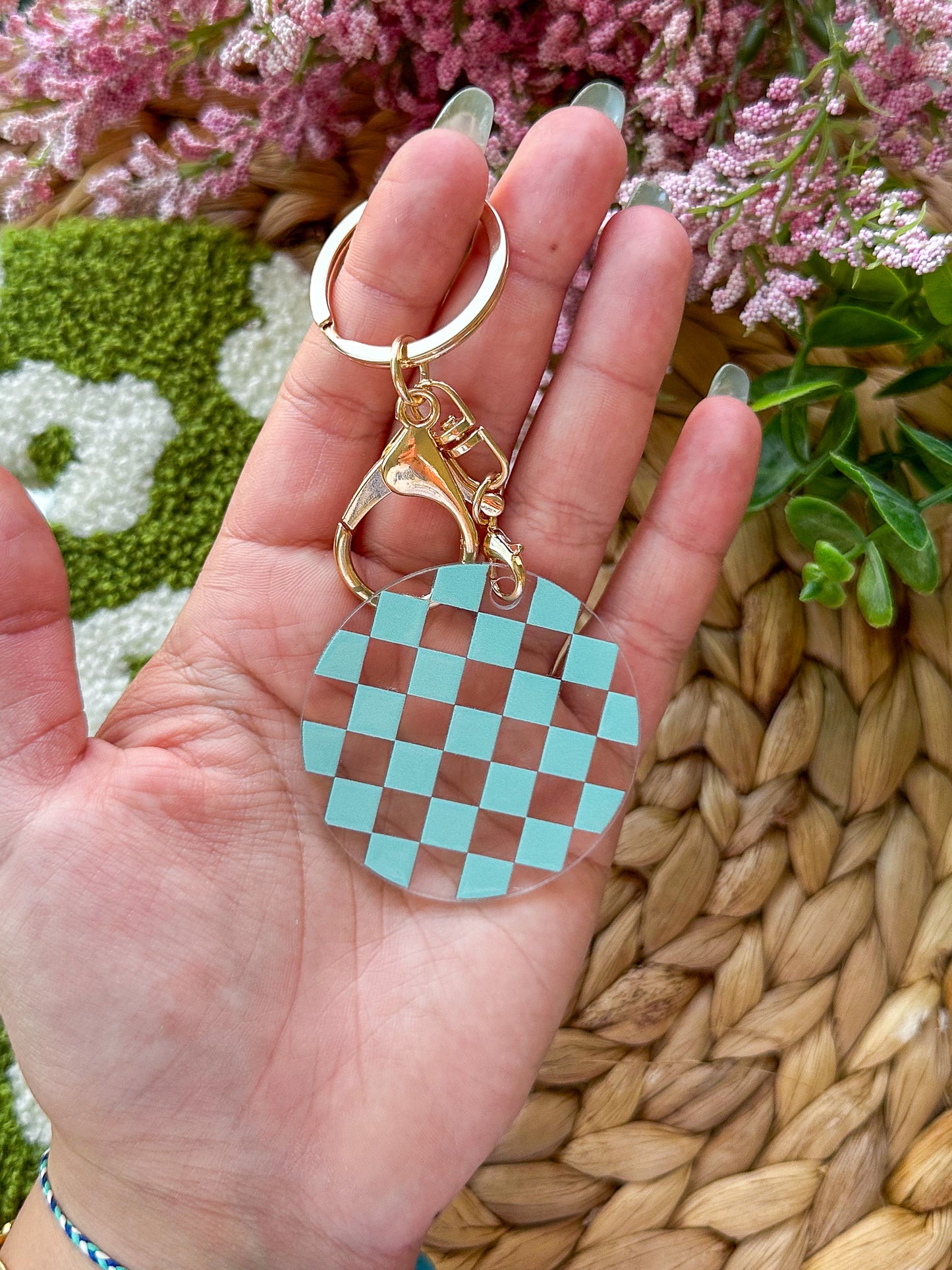 Blue Checkered Pattern Acrylic Keychain