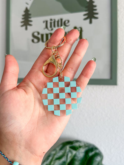 Blue Checkered Pattern Acrylic Keychain