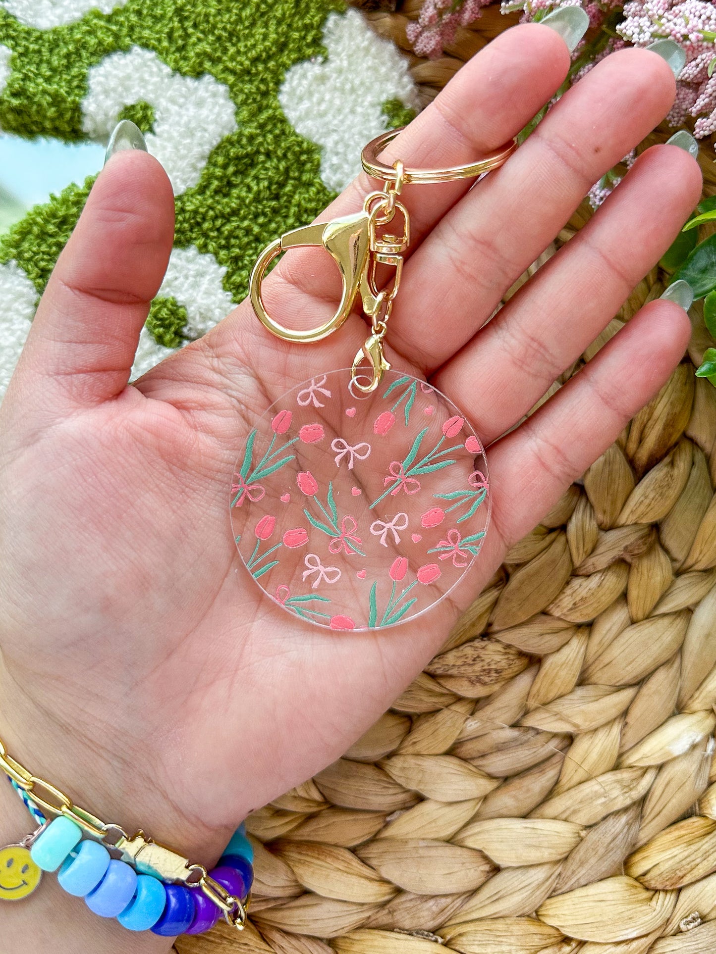 Tulips and Bows Acrylic Keychain