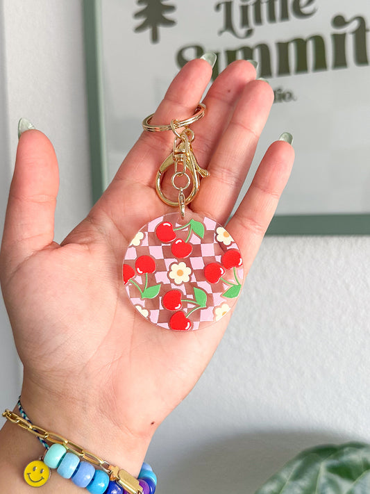 Cherry Checkered Pattern Acrylic Keychain