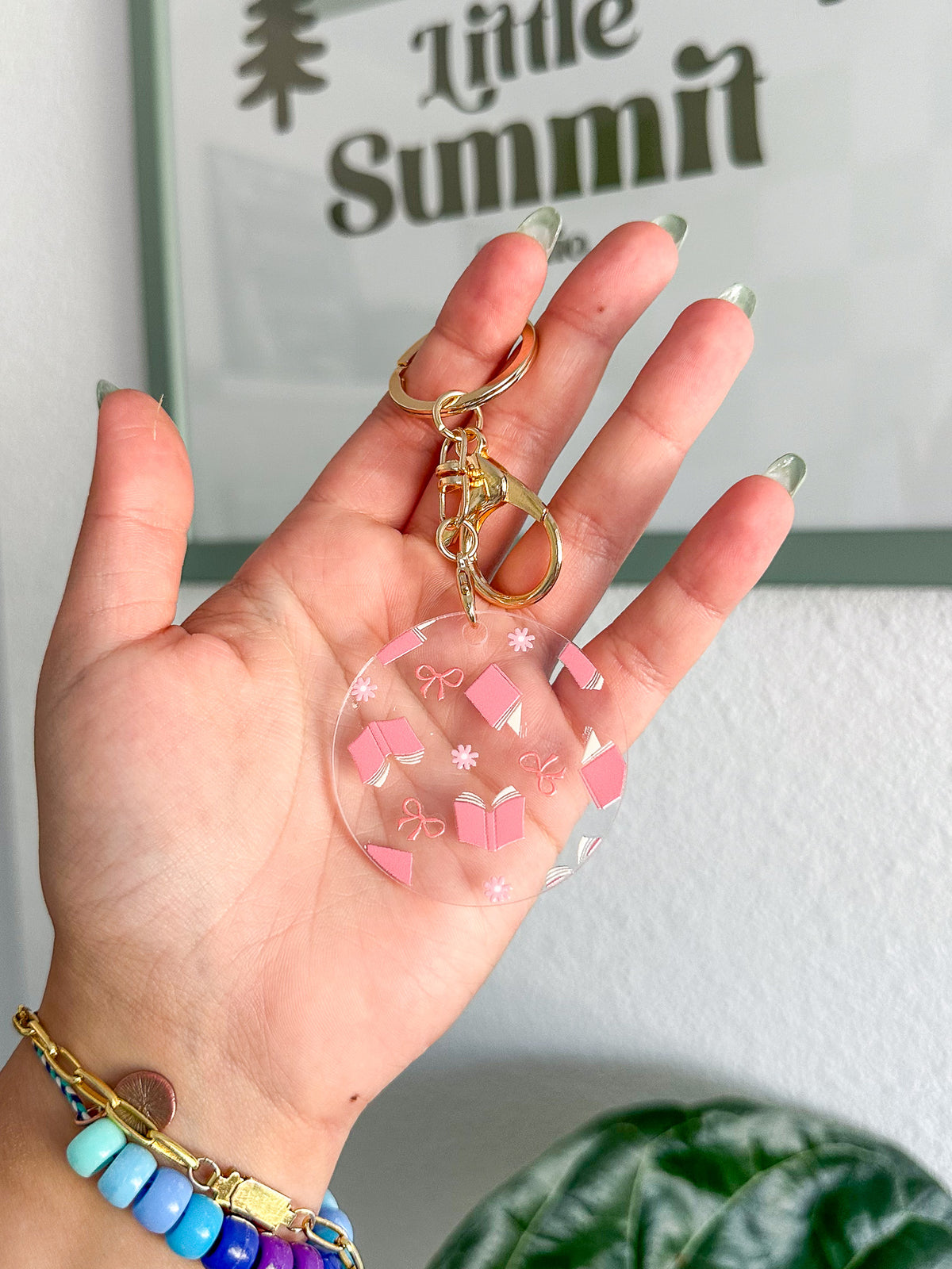 Pinky Books and Bows Acrylic Keychain