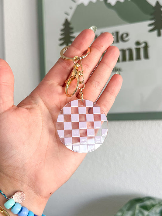Purple Checkered Pattern Acrylic Keychain