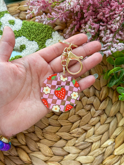 Strawberry Checkered Pattern Acrylic Keychain