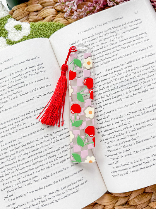 Checkered Cherries Acrylic Bookmark