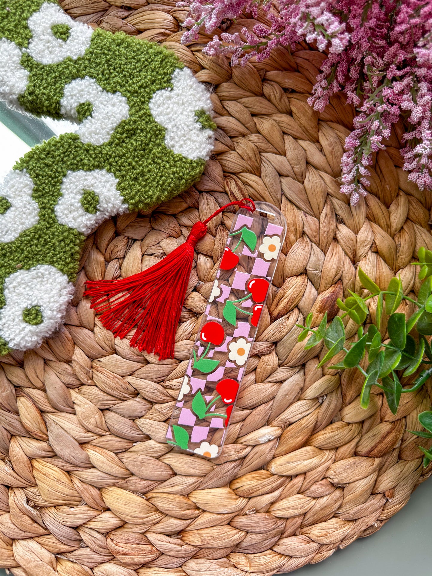 Checkered Cherries Acrylic Bookmark