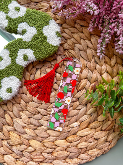 Checkered Cherries Acrylic Bookmark