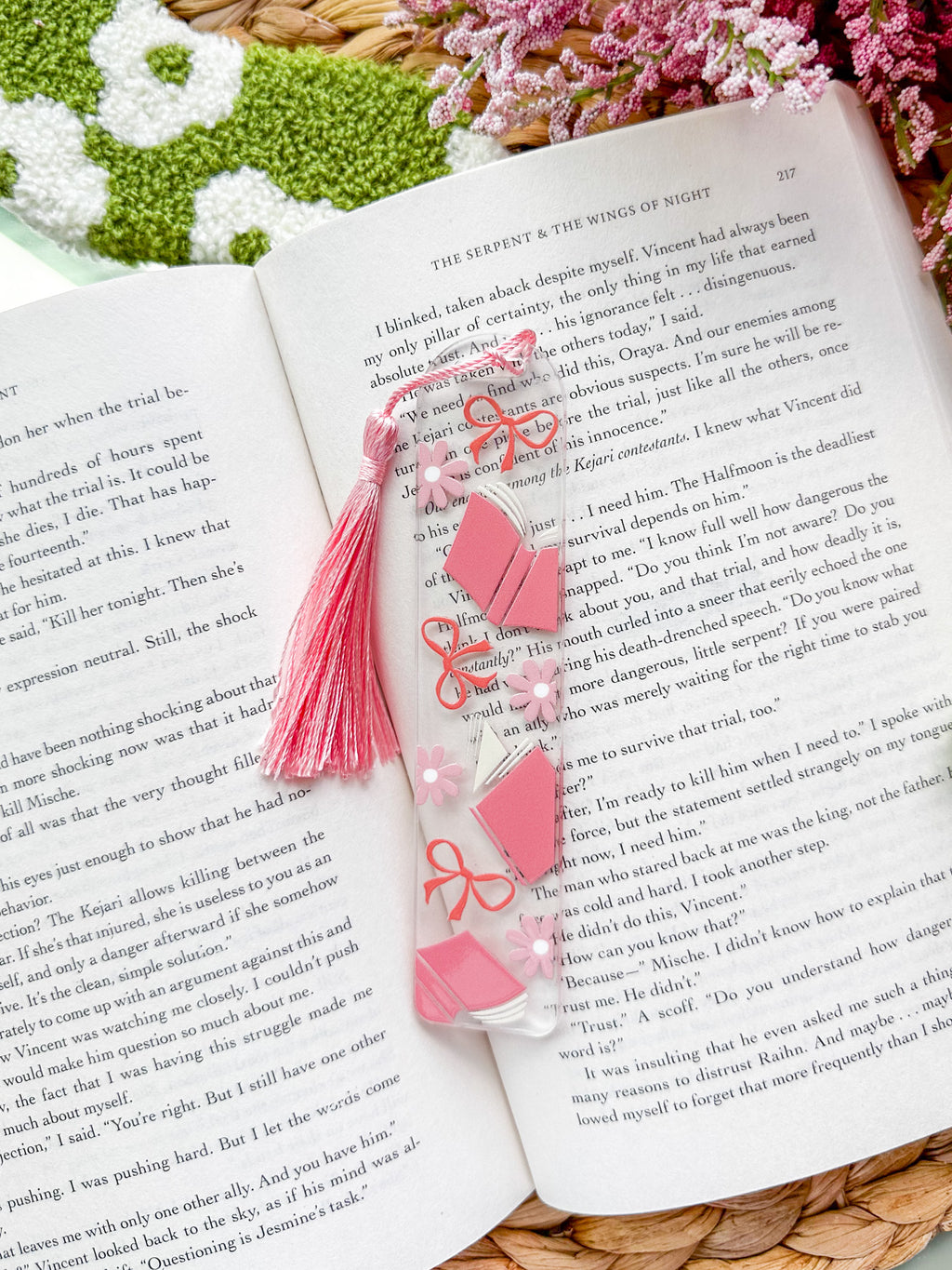 Pinky Books and Bows Acrylic Bookmark
