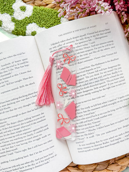 Pinky Books and Bows Acrylic Bookmark