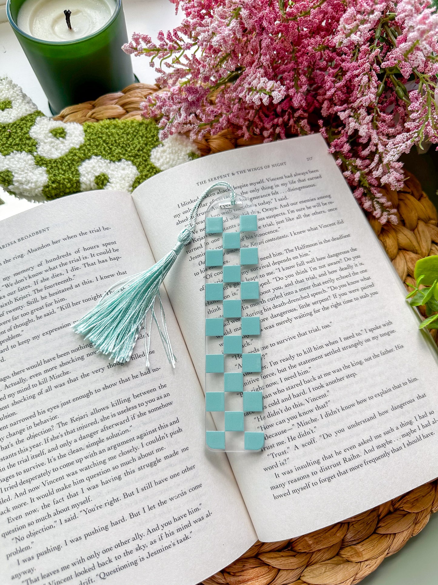 Blue Checkered Acrylic Bookmark