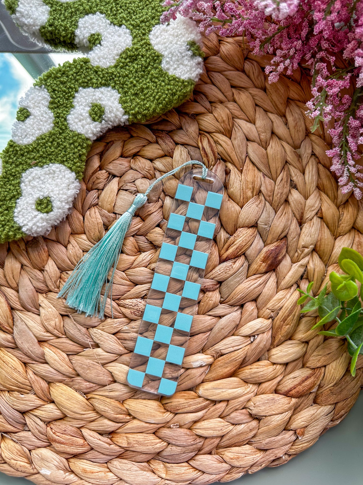 Blue Checkered Acrylic Bookmark