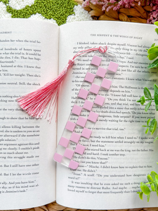 Pink Checkered Acrylic Bookmark