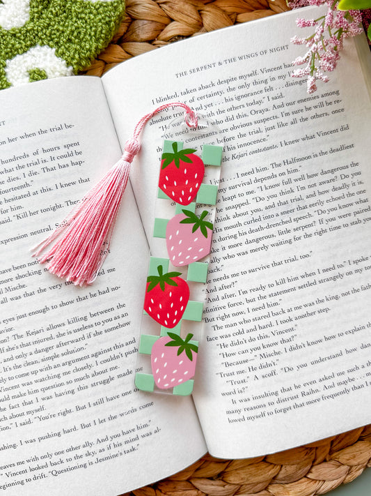 Green Strawberry Pattern Acrylic Bookmark