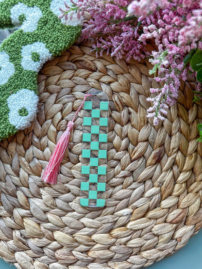 Green Checkered Acrylic Bookmark