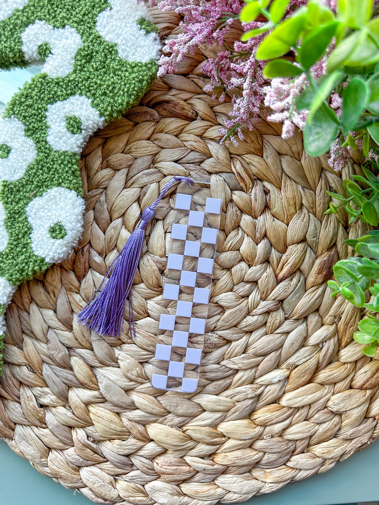 Purple Checkered Acrylic Bookmark