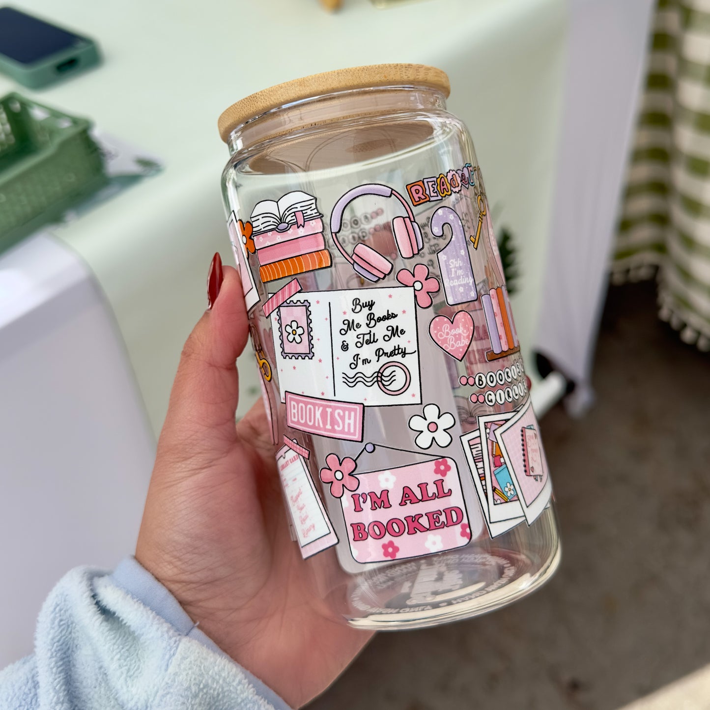 Bookish Pattern Glass Cup