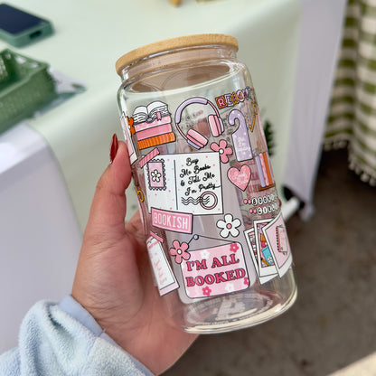 Bookish Pattern Glass Cup