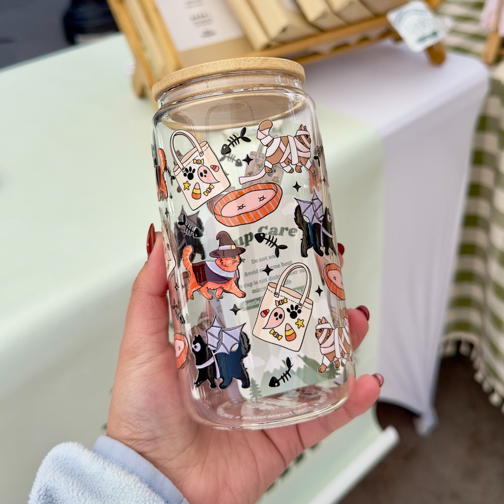 Halloween Kitties Glass Cup