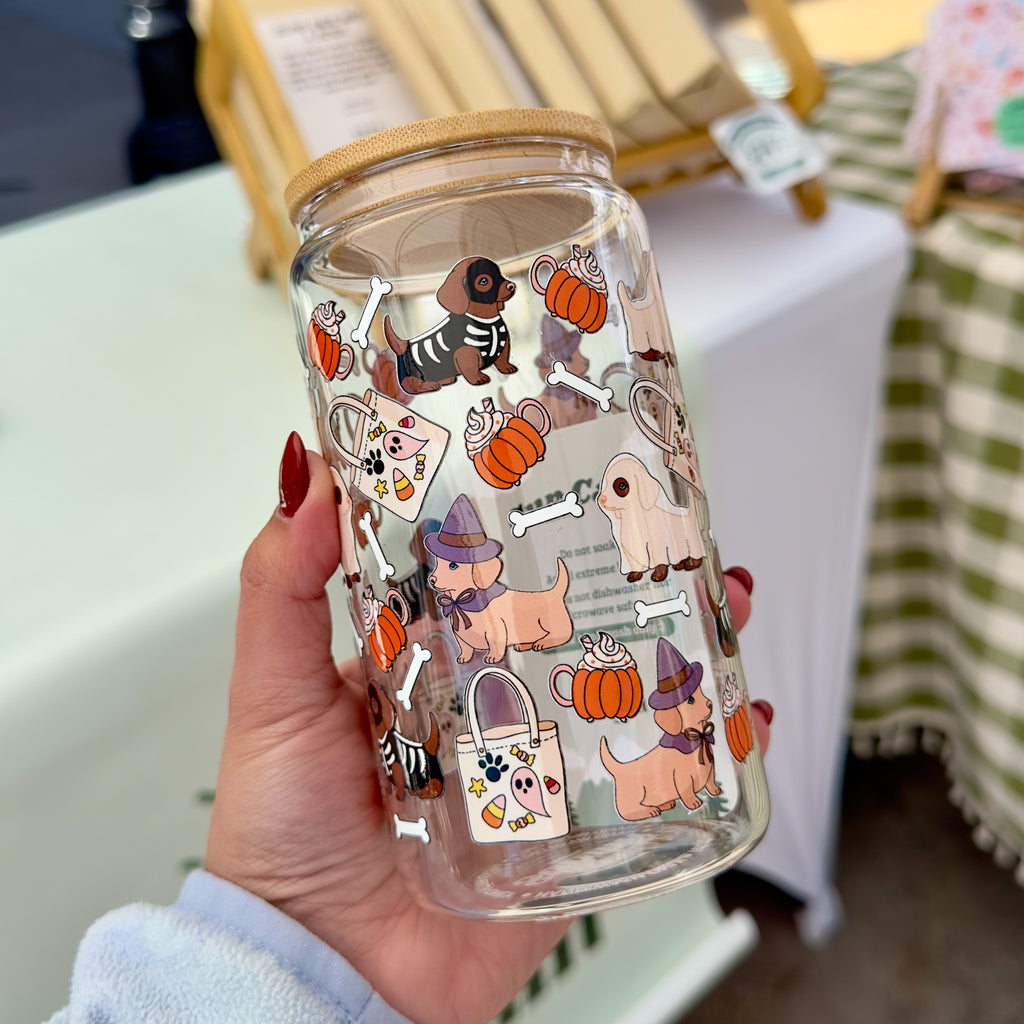 Halloween Puppies Glass Cup